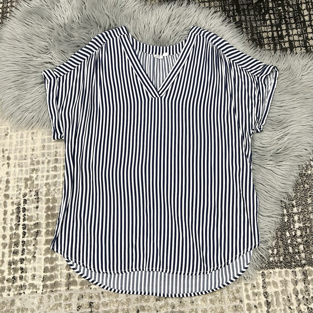 GAP Women's Striped Blouse Lightweight V-neck Boxy Summer Beach Pullover Top Lg